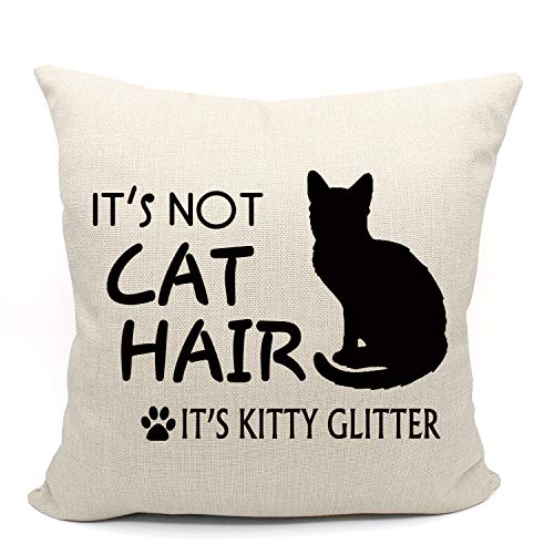 Mancheng-zi Kitty Glitzer Wurfkissenbezug Lustige Katze Kissen Kinderzimmer Dekoration 45,7 x 45,7 cm Schwarze Katze Baumwolle Leinen Kissenbezug für Sofa Couch Bett von Mancheng-zi