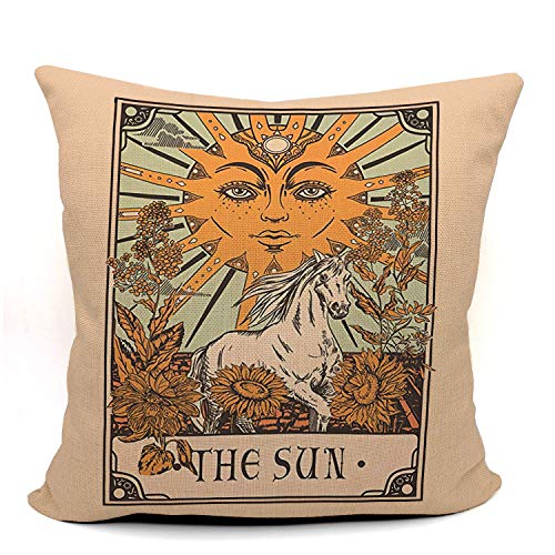 Tarot The Sun Wurf-Kissenbezug, Geschenk für Tochter, Schwester, Mutter, Geschenk für Astrologie-Liebhaber, Tarot-Liebhaber, 45.7 x 45.7 cm, Leinen-Kissenbezug für Sofa Couch Bett von Mancheng-zi