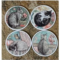 Katze Dekor. Katzenuntersetzer. Keramik Kitty Untersetzer Set Von 4 von MandMRusticsDesigns