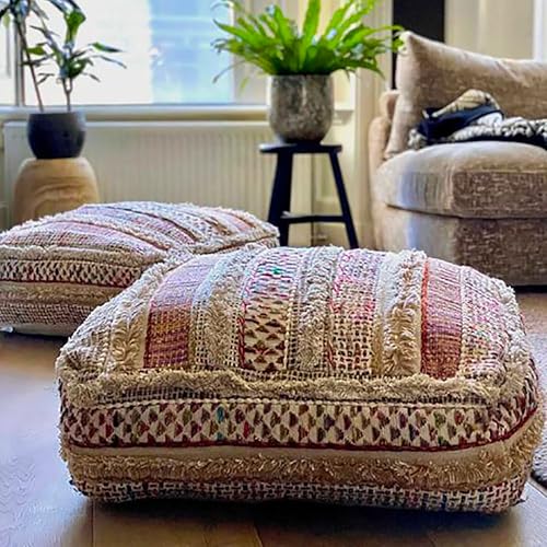 Böhmischer Bodenkissen mit Füllung - Mischung aus Reiner Wolle und Baumwolle - Füllstoff Nicht im Lieferumfang enthalten - 60x20cm - Puff Ottomane Handarbeits-Patchwork mit Handarbeit Pouf Pouffe von Mandala Life ART