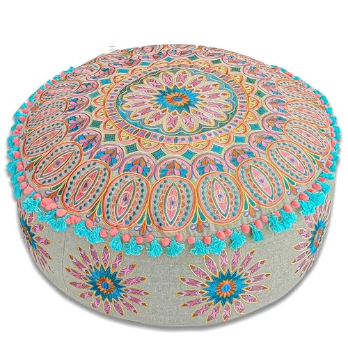 Böhmischer Hocker Osmanische Abdeckung -60x20 cm - Luxus-Hocker mit handwerklichem Raumdekor für Meditation, Yoga und Boho Chic Sitzbereich Hocker von Mandala Life ART