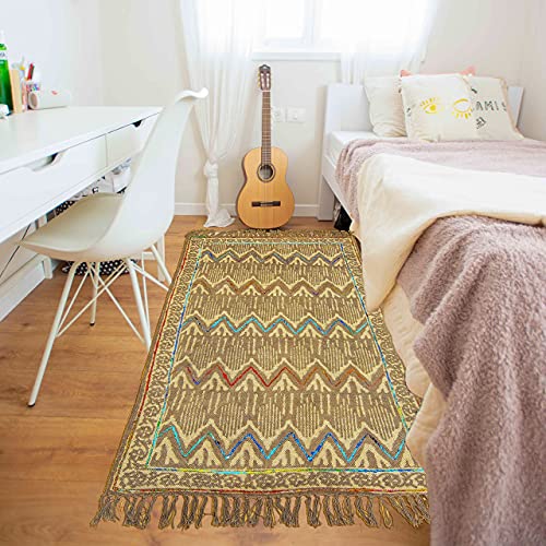 Mandala Life ART 90 x 150 cm Baumwoll-Teppich mit Handstickerei und Fransen – Grauer böhmischer Teppich – dekorativer Akzent für Ihr Wohnzimmer, Schlafzimmer, Terrasse und Kinderzimmer von Mandala Life ART