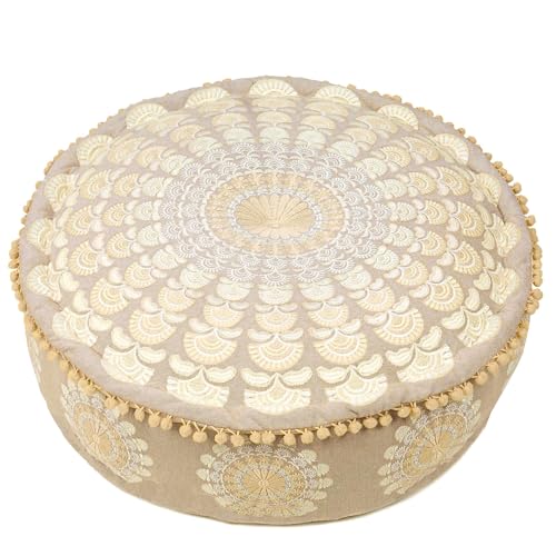 Mandala Life ART Bodenkissen Rund XXL Mit Ponpon Beige Groß Pouf Hocker Boho Sitzkissen Hoch Luxuriöser Hocker Mit Kunstvoller Raumdekoration Plüsch Hocker 100% Baumwolle Ungefüllt 60X20Cm Mandala Life ART Bodenkissen Rund XXL Mit Ponpon Beige Groß Pouf Hocker Boho Sitzkissen Hoch Luxuriöser Hocker Mit Kunstvoller Raumdekoration Plüsch Hocker 100% Baumwolle Ungefüllt 60X20Cm von Mandala Life ART