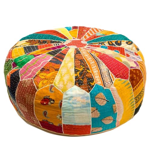 Mandala Life ART Sitzkissen Pouf Handgefertigter Dekorist Vintage Pouf Sitzpouf Groß Orientalische Sitzkissen Rund Ottoman Pouf Bodenkissen Orientalische Deko 100% Baumwolle Ungefüllt 60X20Cm von Mandala Life ART