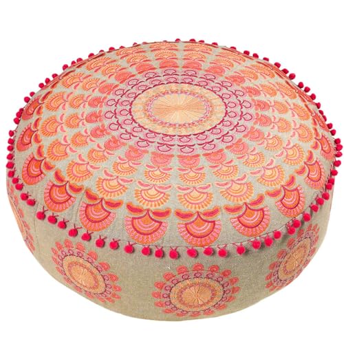 Mandala Life ART Bohemian Pouf Hocker Bezug -Sitzkissen Rund Rosa Sitzpuff Fußhocker Sitzpouf - Dekoration Interieur Meditation Yoga Boden Kissen Haustierbett Ungefüllt 60x20cm von Mandala Life ART