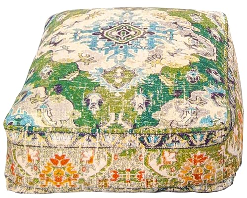 Hocker Bezug Grün XXL Sitzkissen Boho Für Meditation, Yoga Und Boho Chic Orientalische Sitzkissen Für Wohnzimmer Indische Deko 100% Baumwolle Ungefüllt 60X20Cm von Mandala Life ART