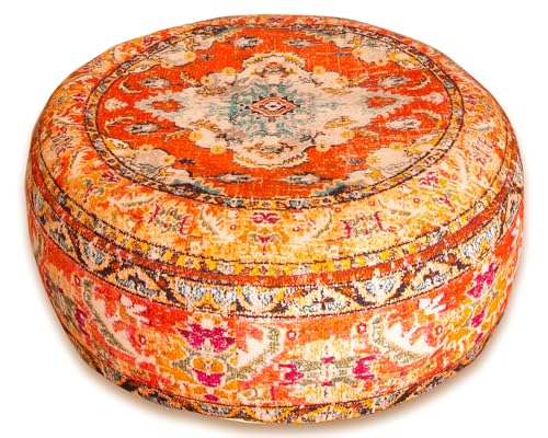 Mandala Life ART Pouf Kinderzimmer Orange Groß XXL Boho Sitzkissen Rund Dekorist Cozy Sitzkissen Pouf Für Wohnzimmer Boho Chic 100% Baumwolle Ungefüllt 60X20Cm von Mandala Life ART