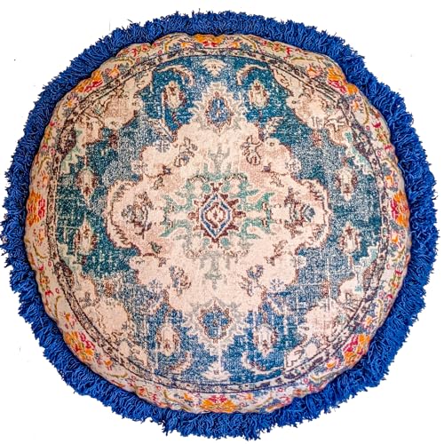 Mandala Life ART Meditationskissenbezug - 60 cm mit Fransen - Ronde bedruckter Boho Chic Bodenkissenbezug aus Baumwolle von Mandala Life ART