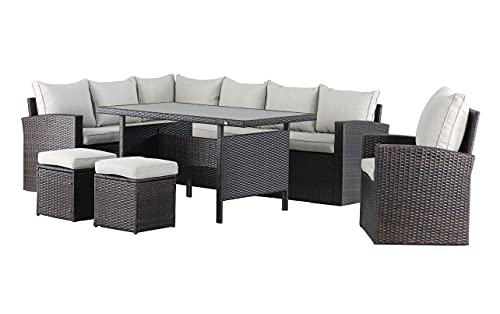 Mandalika Garden Hohe Dining Poly Rattan Lounge inkl. einem Sessel und Zwei Hocker New Milos XL Links Braun auch spiegelverkehrt nutzbar von Mandalika Garden