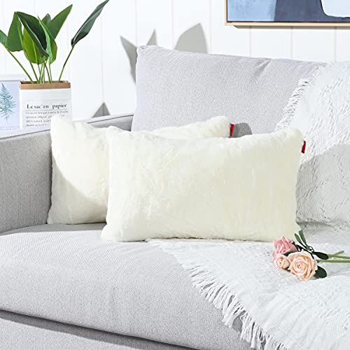 Mandioo 2er Set 30x50 cm Cremegelb Faux Fur Flauschigen Kissenbezüge Moderne Künstlich Pelz Kissenhüllen Dekorative Sofakissen Dekokissen Weicher Zierkissenbezug für Wohnzimmer Sofa Schlafzimmer von Mandioo