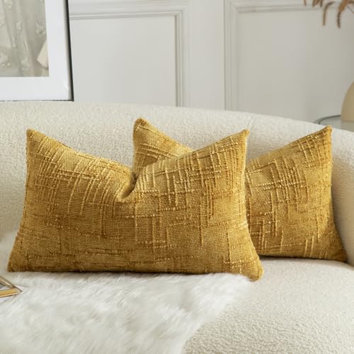 Mandioo 2er Set Chenille Kissenbezug Dekorativer Kissenbezüge Gemütlicher weichen Kissenhülle Sofakissen Dekokissen Couchkissen Zierkissenbezug Schlafzimmer Wohnzimmer 40x60 cm Ingwer von Mandioo
