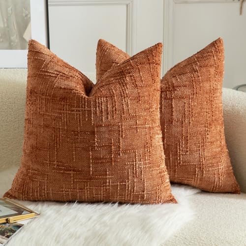 Mandioo 2er Set Chenille Kissenbezug Dekorativer Kissenbezüge Gemütlicher weichen Kissenhülle Sofakissen Dekokissen Couchkissen Zierkissenbezug Schlafzimmer Wohnzimmer 55x55 cm Gebrannter Ziegel von Mandioo