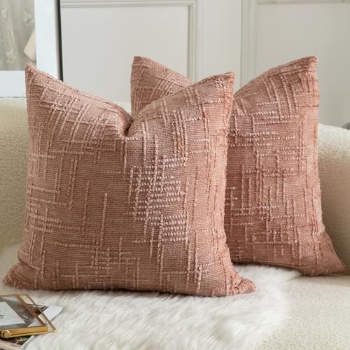 Mandioo 2er Set Chenille Kissenbezug Dekorativer Kissenbezüge Gemütlicher weichen Kissenhülle Sofakissen Dekokissen Couchkissen Zierkissenbezug Schlafzimmer Wohnzimmer 60x60 cm Dusty Pink von Mandioo