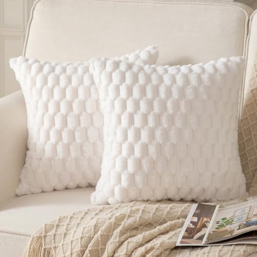 Mandioo 2er Set Cremeweiß superweichen dekorative Plüsch Kissenbezug Kissenbezüge 60 x 60 cm Wollsamt Dekokissenbezüge Kissenhülle Sofakissen Dekokissen flauschig für Couch Sofa Bett Wohnzimmer von Mandioo