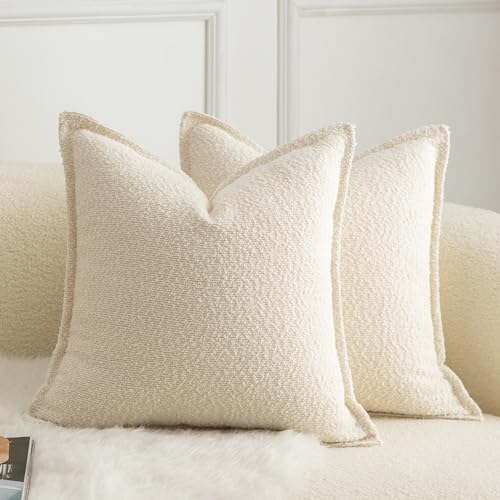 Mandioo 2er Set Dekorativer Kissenbezug Woven Textured Sofakissen Dekokissen Kissenbezüge Super Soft Premium Simple Design Wurfkissenbezug Schlafzimmer Wohnzimmer Beige 55x55cm von Mandioo