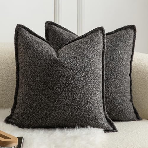 Mandioo 2er Set Dekorativer Kissenbezug Woven Textured Sofakissen Dekokissen Kissenbezüge Super Soft Premium Simple Design Wurfkissenbezug Schlafzimmer Wohnzimmer Dunkelgrau 40x40cm von Mandioo