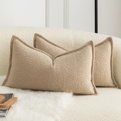 Mandioo 2er Set Dekorativer Kissenbezug Woven Textured Sofakissen Dekokissen Kissenbezüge Super Soft Premium Simple Design Wurfkissenbezug Schlafzimmer Wohnzimmer Kamel 30x50cm von Mandioo