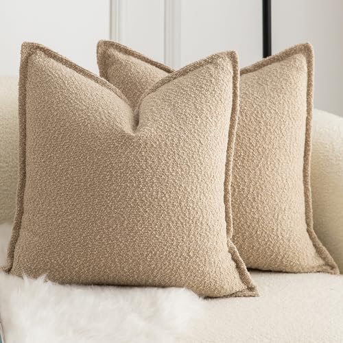 Mandioo 2er Set Dekorativer Kissenbezug Woven Textured Sofakissen Dekokissen Kissenbezüge Super Soft Premium Simple Design Wurfkissenbezug Schlafzimmer Wohnzimmer Kamel 40x40cm von Mandioo