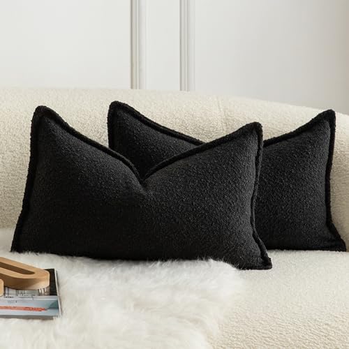 Mandioo 2er Set Dekorativer Kissenbezug Woven Textured Sofakissen Dekokissen Kissenbezüge Super Soft Premium Simple Design Wurfkissenbezug Schlafzimmer Wohnzimmer Schwarz 30x50cm von Mandioo