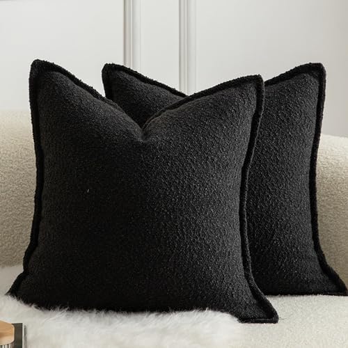 Mandioo 2er Set Dekorativer Kissenbezug Woven Textured Sofakissen Dekokissen Kissenbezüge Super Soft Premium Simple Design Wurfkissenbezug Schlafzimmer Wohnzimmer Schwarz 40x40cm von Mandioo