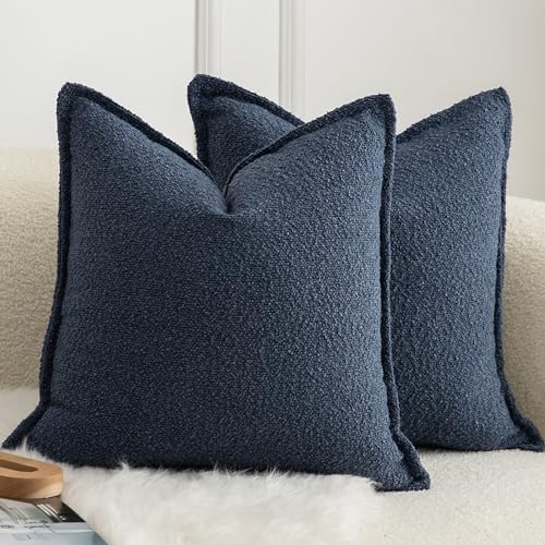 Mandioo 2er Set Dekorativer Kissenbezug Woven Textured Sofakissen Dekokissen Kissenbezüge Super Soft Premium Simple Design Wurfkissenbezug Schlafzimmer Wohnzimmer blau 65x65cm von Mandioo