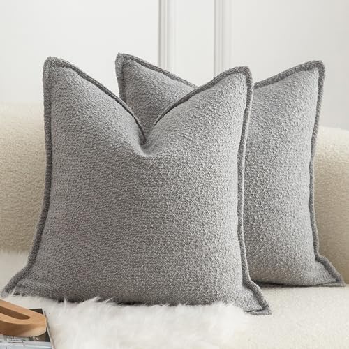 Mandioo 2er Set Dekorativer Kissenbezug Woven Textured Sofakissen Dekokissen Kissenbezüge Super Soft Premium Simple Design Wurfkissenbezug Schlafzimmer Wohnzimmer hellgrau 60x60cm von Mandioo