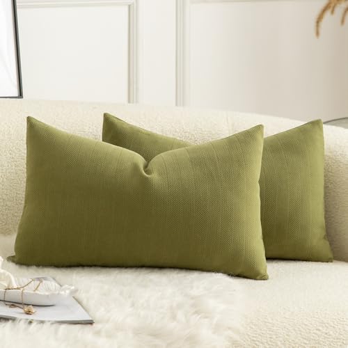 Mandioo 2er Set Kissenbezug 40x80 cm Salbei Grün Chenille Kissenbezüge weich Gemütlich langlebig modern Zierkissenbezug Dekokissen Kissenhülle für Sofa Wohnzimmer Schlafzimmer von Mandioo