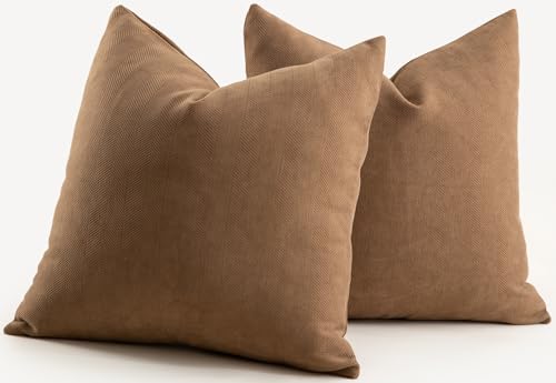 Mandioo 2er Set Kissenbezug 60x60 cm Braun Chenille Kissenbezüge weich Gemütlich langlebig modern Zierkissenbezug Dekokissen Kissenhülle für Sofa Wohnzimmer Schlafzimmer von Mandioo