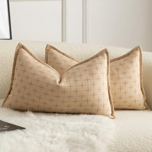 Mandioo 2er Set Kissenbezug Hanftuch Weben Textur Modern Bauernhaus Kissenbezüge Kissenhülle Dekorieren Zierkissenbezug Sie Wohnzimmer Sofa Schlafzimmer Bett 30x50cm Beige von Mandioo