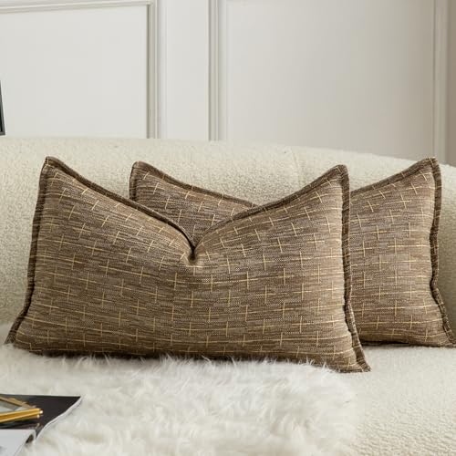 Mandioo 2er Set Kissenbezug Hanftuch Weben Textur Modern Bauernhaus Kissenbezüge Kissenhülle Dekorieren Zierkissenbezug Sie Wohnzimmer Sofa Schlafzimmer Bett 40x80cm Hellbraun von Mandioo