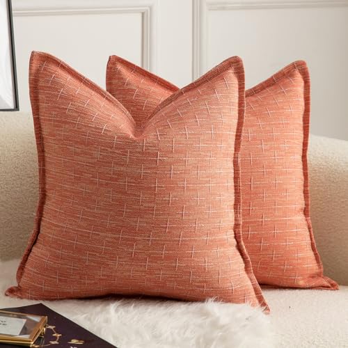 Mandioo 2er Set Kissenbezug Hanftuch Weben Textur Modern Bauernhaus Kissenbezüge Kissenhülle Dekorieren Zierkissenbezug Sie Wohnzimmer Sofa Schlafzimmer Bett 55x55cm Rot von Mandioo