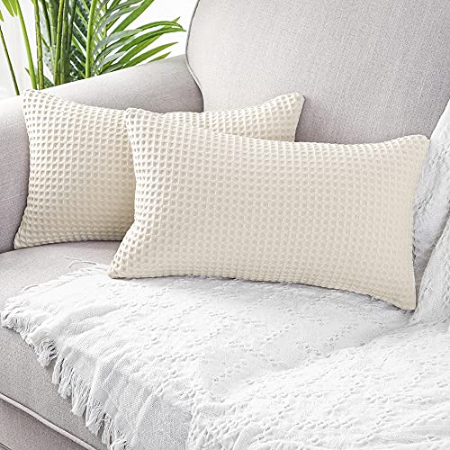 Mandioo 2er Set Waffelpique Texturierte dekorative Kissenbezug kissenbezüge Luxus Moderne Sofakissen Dekokissen Kissenhülle Stil Deko aus Garten Sofa Wohnzimmer Bett,30 x 50 cm,Beige von Mandioo