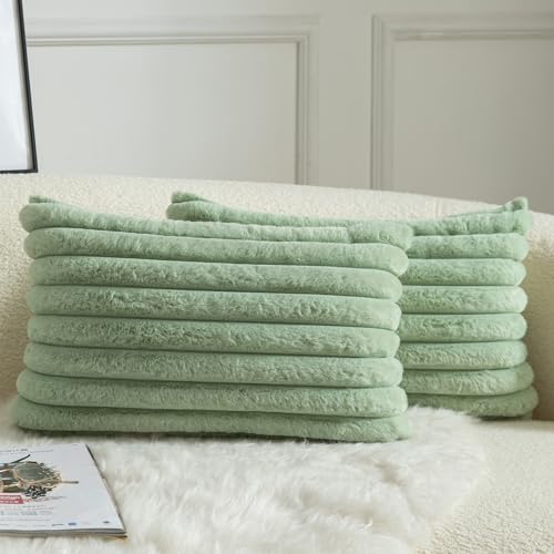Mandioo 2er Set Kissenbezug gestreiftes Künstlich Pelz Superweich Kissen Flauschig Modern Kissenhülle Deko Sofa Wohnzimmer Schlafzimmer Kissenbezüge 30 x 50 cm Salbeigrün Mandioo 2er Set Kissenbezug gestreiftes Künstlich Pelz Superweich Kissen Flauschig Modern Kissenhülle Deko Sofa Wohnzimmer Schlafzimmer Kissenbezüge 30 x 50 cm Salbeigrün von Mandioo