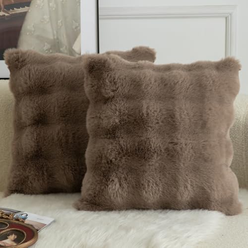 Mandioo 2er Set Luxus Dekorativ dicken Woll Kissenbezug Super Soft Wave Blase Plüschwolle werfen Kissenbezüge Zierkissenbezüge Sofakissen Schlafzimmer Kissenhülle für Sofa 60x60cm TaupeName von Mandioo
