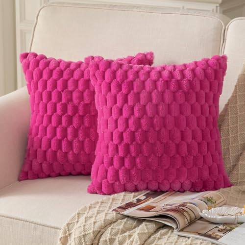 Mandioo 2er Set Rosa Rot superweichen dekorative Plüsch Kissenbezug Kissenbezüge 65 x 65 cm Wollsamt Dekokissenbezüge Kissenhülle Sofakissen Dekokissen flauschig für Couch Sofa Bett Wohnzimmer von Mandioo