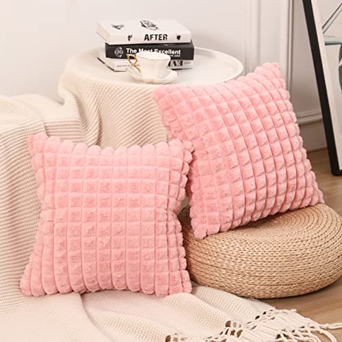 Mandioo 2er Set Super Soft Plüsch Faux Pelz Dekokissen Kissenbezüge 40x40 cm Rosa, Plaid Textur Moderne Luxus Kissenbezug Sofakissen Dekorativ Couchkissen Kissenhülle für Sofa Couch Wohnzimmer von Mandioo