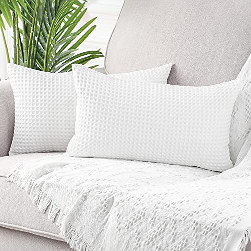 Mandioo 2er Set Waffelpique Texturierte dekorative Kissenbezug kissenbezüge Luxus Moderne Sofakissen Dekokissen Kissenhülle Stil Deko aus Garten Sofa Wohnzimmer Bett,30 x 50 cm,weiß von Mandioo