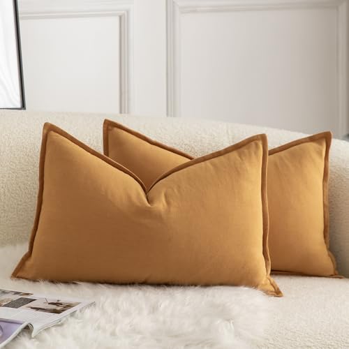 Mandioo 2er Set neutralen Baumwolle Kissenbezug 40x80cm Dekorative Kissenbezüge Dekokissen Boho Sofakissen Dekokissen Kissenhülle für Sofa Couch Wohnzimmer Schlafzimmer Orange Braun von Mandioo