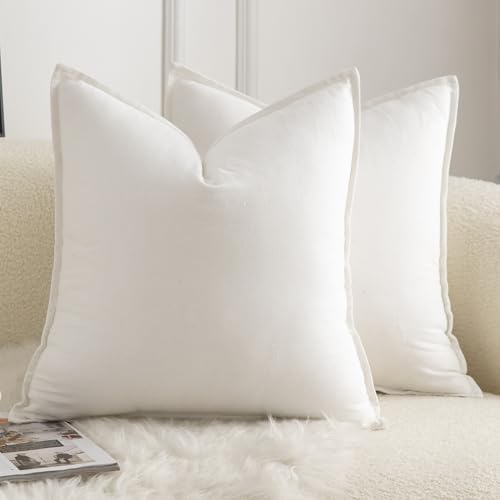 Mandioo 2er Set neutralen Baumwolle Kissenbezug 65x65cm Dekorative Kissenbezüge Dekokissen Boho Sofakissen Dekokissen Kissenhülle für Sofa Couch Wohnzimmer Schlafzimmer Cremeweiß von Mandioo