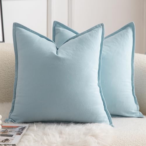 Mandioo 2er Set neutralen Baumwolle Kissenbezug 65x65cm Dekorative Kissenbezüge Dekokissen Boho Sofakissen Dekokissen Kissenhülle für Sofa Couch Wohnzimmer Schlafzimmer Hellblau von Mandioo