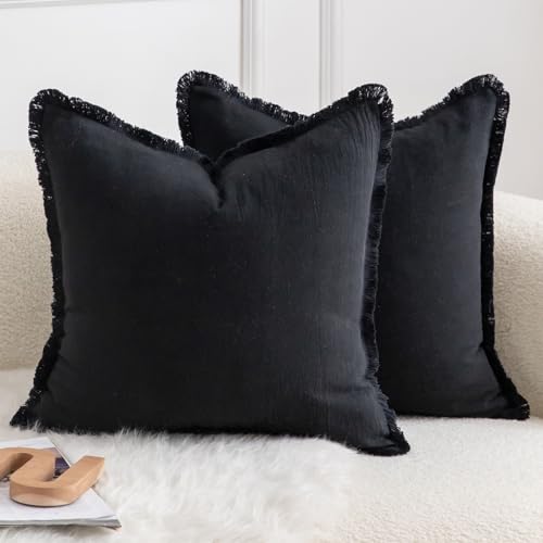 Mandioo 2er Set neutralen Baumwolle Quasten Kissenbezug 45x45cm Dekorative Kissenbezüge Dekokissen Boho Sofakissen Kissenhülle für Couch Sofa Schlafzimmer Wohnzimmer Heimdekoration Schwarz Mandioo 2er Set neutralen Baumwolle Quasten Kissenbezug 45x45cm Dekorative Kissenbezüge Dekokissen Boho Sofakissen Kissenhülle für Couch Sofa Schlafzimmer Wohnzimmer Heimdekoration Schwarz von Mandioo