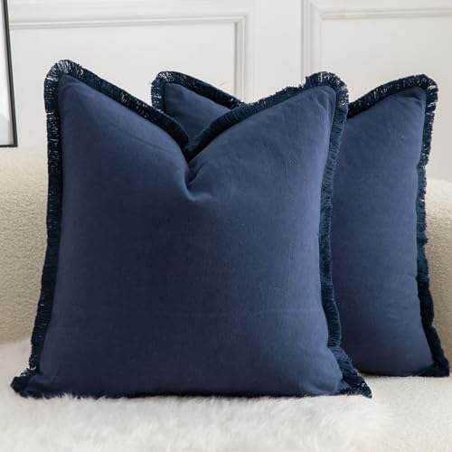 Mandioo 2er Set neutralen Baumwolle Quasten Kissenbezug 65x65cm Dekorative Kissenbezüge Dekokissen Boho Sofakissen Kissenhülle für Couch Sofa Schlafzimmer Wohnzimmer Heimdekoration Marineblau Mandioo 2er Set neutralen Baumwolle Quasten Kissenbezug 65x65cm Dekorative Kissenbezüge Dekokissen Boho Sofakissen Kissenhülle für Couch Sofa Schlafzimmer Wohnzimmer Heimdekoration Marineblau von Mandioo