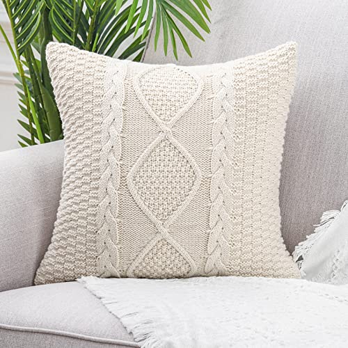 Mandioo Baumwolle gestrickte Beige dekorative Lumbar Wurf Kissenbezüge Weiche Gemütliche Kissenbezug Luxus Moderne Dekorativ Couchkissen Kissenhülle für Sofa Couch Wohnzimmer 40x40 cm von Mandioo