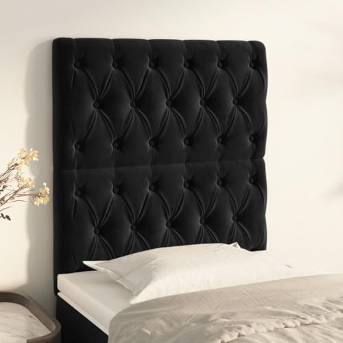 2X Samt Kopfteile Schwarz, 80x7x78/88 cm für Einzelbetten, Höhenverstellbare Wandpaneele mit Holzbeinen, Komfortables Rückenpolster für Schlafzimmer von Mandloder