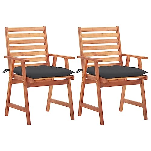 2er Set Garten Essstühle Massives Akazienholz Anthrazit Kissen Wetterfeste Outdoor Möbel für Terrasse Balkon Moderne Stühle Lattendesign Komfortabel 56x62x92cm von Mandloder