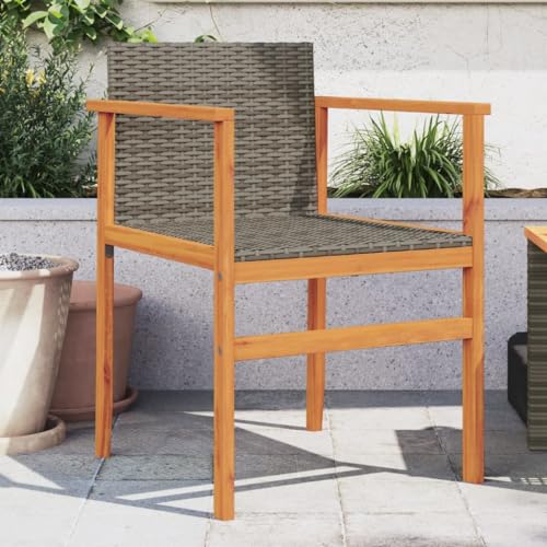 2er-Set Gartenstühle Grau aus robustem Poly Rattan und massivem Akazienholz, UV-beständig, wetterfest für Terrasse und Balkon, Bequeme Outdoor-Sitzmöbel mit Armlehnen von Mandloder