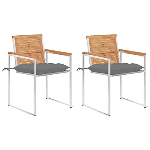 2er Set Gartenstühle Massivholz Teak Edelstahl Grau, Outdoor Gartenmöbel mit Komfort Kissen, Hochlehner Stühle für Terrasse Balkon, Wetterfeste Sitzgruppe 2er Set Gartenstühle Massivholz Teak Edelstahl Grau, Outdoor Gartenmöbel mit Komfort Kissen, Hochlehner Stühle für Terrasse Balkon, Wetterfeste Sitzgruppe von Mandloder