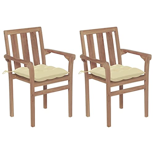 2er Set Gartenstühle Massivholz Teak mit Cremeweißen Kissen Stapelbar Wetterfest Langlebig für Garten Terrasse Outdoor Möbel 58x50x89 cm Komfortabel Esszimmer Stühle 2er Set Gartenstühle Massivholz Teak mit Cremeweißen Kissen Stapelbar Wetterfest Langlebig für Garten Terrasse Outdoor Möbel 58x50x89 cm Komfortabel Esszimmer Stühle von Mandloder