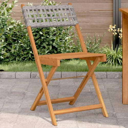 2er Set Klappbare Bistrostühle Grau aus Massivholz Akazie und Poly-Rattan, Outdoor Gartenmöbel für Terrasse, witterungsbeständige & platzsparende Stühle von Mandloder
