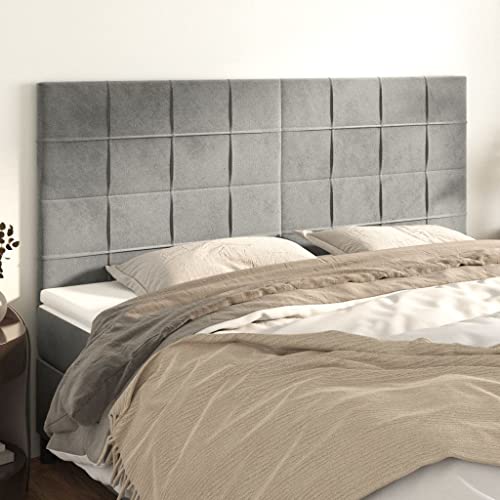 4 STK. Hellgrau Samt Kopfteil Set, 100x5x78/88 cm, Höhenverstellbar, Robuste Holzbeine für Bett, Weicher Wandkissen Rückenpolster 4 STK. Hellgrau Samt Kopfteil Set, 100x5x78/88 cm, Höhenverstellbar, Robuste Holzbeine für Bett, Weicher Wandkissen Rückenpolster von Mandloder
